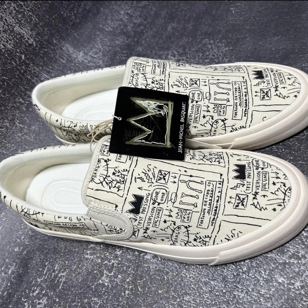 NWT Uniqlo x Jean-Michel Basquait Cotton Canvas Slip-On Shoes Men US 9 Off-White
